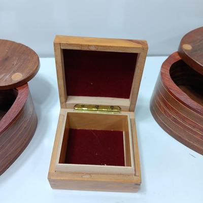 Three wooden jewelry / trinket boxes Inlayed wood