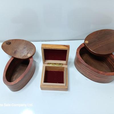 Three wooden jewelry / trinket boxes Inlayed wood
