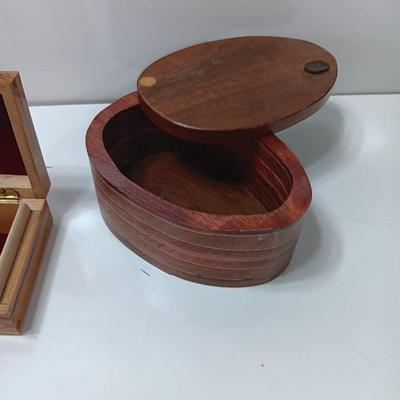 Three wooden jewelry / trinket boxes Inlayed wood