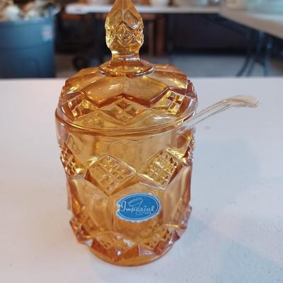 Amberglo glass jar