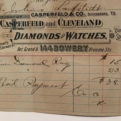 c.1890 Jewelry Store Receipt Casperfield & Cleveland