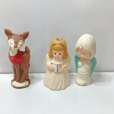 Vintage Wizard wax molded Christmas decor and a wax candle angel.