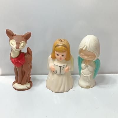 Vintage Wizard wax molded Christmas decor and a wax candle angel.