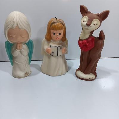 Vintage Wizard wax molded Christmas decor and a wax candle angel.