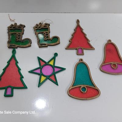 Vintage plastic-stained glass ornaments