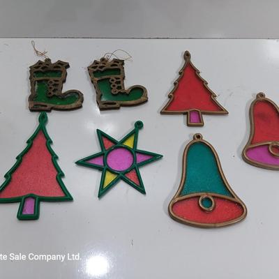 Vintage plastic-stained glass ornaments