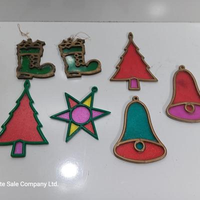 Vintage plastic-stained glass ornaments