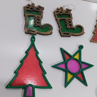 Vintage plastic-stained glass ornaments
