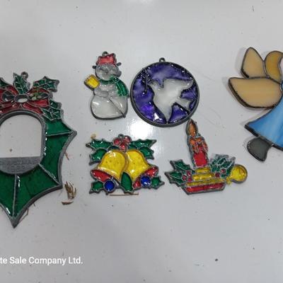 Variety of stained-glass Christmas Ornaments 1982 wreath