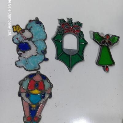 Stained glass Tree ornaments bell wreath carebear