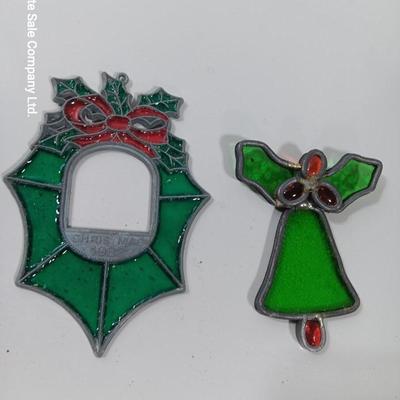 Stained glass Tree ornaments bell wreath carebear