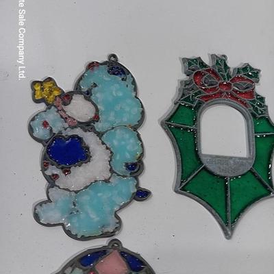 Stained glass Tree ornaments bell wreath carebear