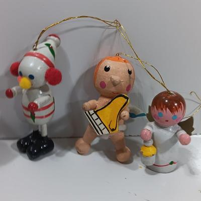Vintage wooden ornaments - Rainbow hot air balloons Santa Angel and more