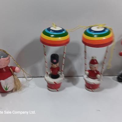 Vintage wooden ornaments - Rainbow hot air balloons Santa Angel and more