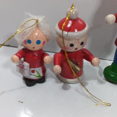 Vintage wooden ornaments -Santa & Mrs -. Drummer boy - marching band and more