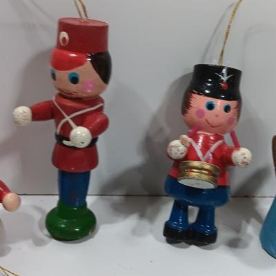 Vintage wooden ornaments -Santa & Mrs -. Drummer boy - marching band and more
