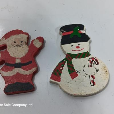 Antique wooden Santa and snow man wooden ornaments