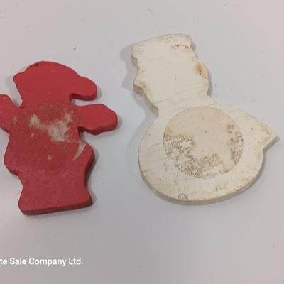 Antique wooden Santa and snow man wooden ornaments