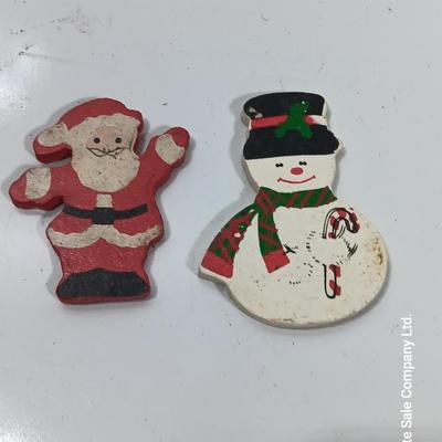 Antique wooden Santa and snow man wooden ornaments