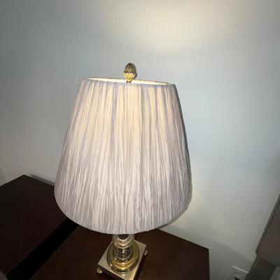 102 Silver and Brass Plated Lamp with Pleated Silk Shade with Pineapple Finial
