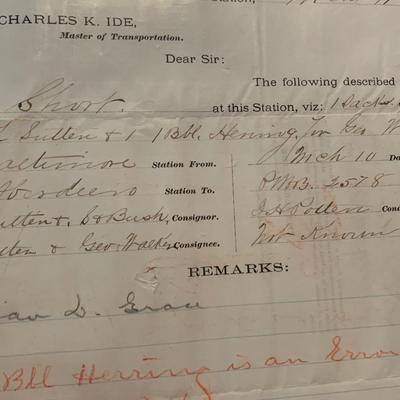 1876 Philadelphia Wilmington & Baltimore Railroad Freight Receipt