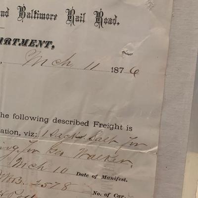 1876 Philadelphia Wilmington & Baltimore Railroad Freight Receipt
