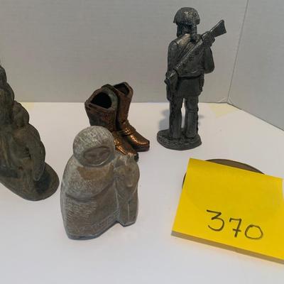 Antique Cast Metal And Polished Stone Westerns Eskimo Collectibles Lot