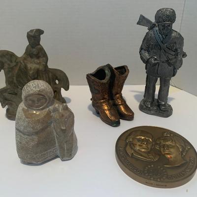 Antique Cast Metal And Polished Stone Westerns Eskimo Collectibles Lot