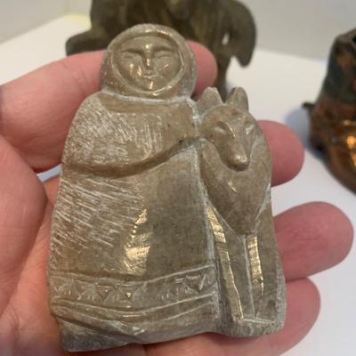 Antique Cast Metal And Polished Stone Westerns Eskimo Collectibles Lot