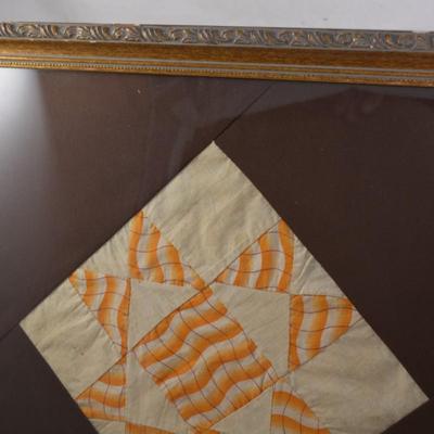 Framed, Antique Quilt Piece, Origin on Back 16x16