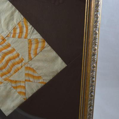 Framed, Antique Quilt Piece, Origin on Back 16x16