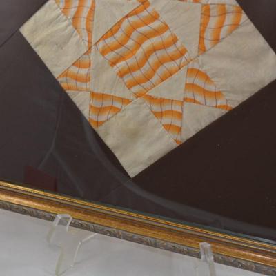Framed, Antique Quilt Piece, Origin on Back 16x16