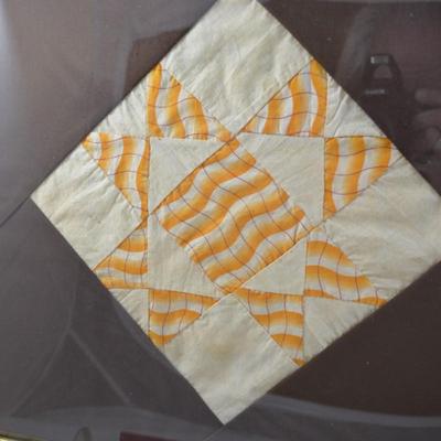Framed, Antique Quilt Piece, Origin on Back 16x16