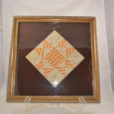 Framed, Antique Quilt Piece, Origin on Back 16x16