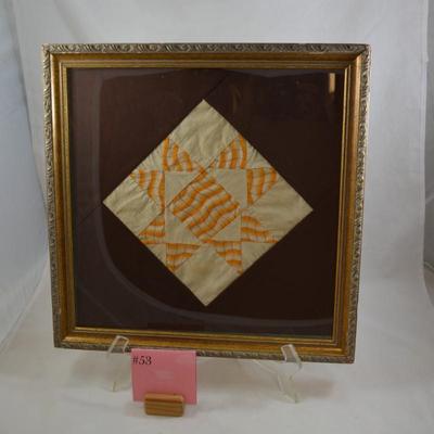 Framed, Antique Quilt Piece, Origin on Back 16x16