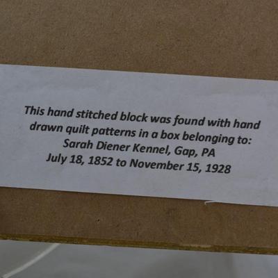 Framed, Antique Quilt Piece, Origin on Back 16x16