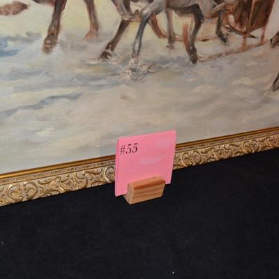 Very Vintage Original  Oil on Canvas Troika Sled Hunt, Signed 42x22