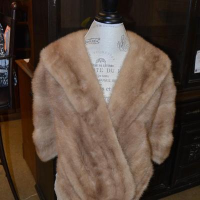 Vintage Tan Mink Stole, Monogrammed  Size Medium