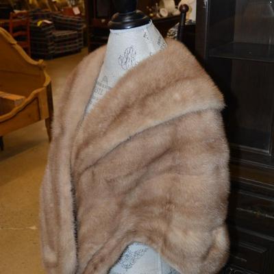 Vintage Tan Mink Stole, Monogrammed  Size Medium
