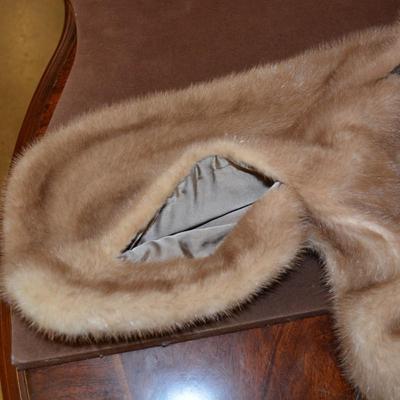 Vintage Tan Mink Stole, Monogrammed  Size Medium