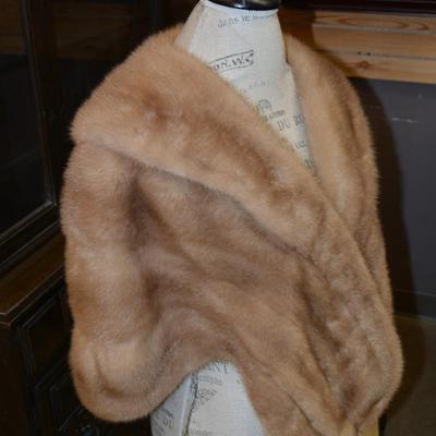 Vintage Tan Mink Stole, Monogrammed  Size Medium