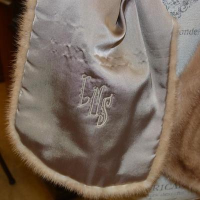 Vintage Tan Mink Stole, Monogrammed  Size Medium