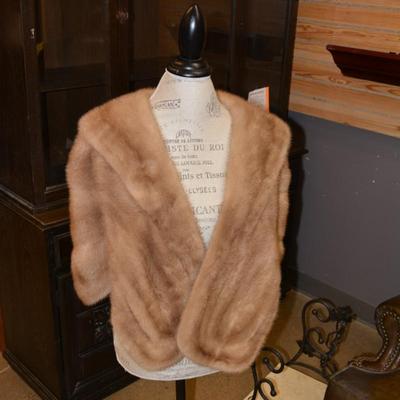 Vintage Tan Mink Stole, Monogrammed  Size Medium