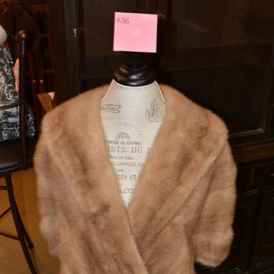 Vintage Tan Mink Stole, Monogrammed  Size Medium