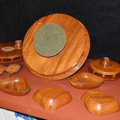 Vintage Monkey Pod 3 Tier Lazy Susan Condiment Stand 17x16