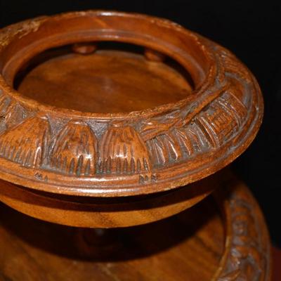 Vintage Monkey Pod 3 Tier Lazy Susan Condiment Stand 17x16