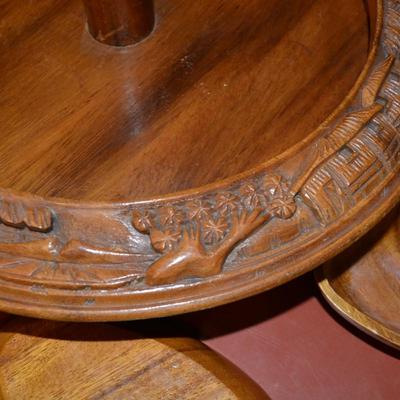 Vintage Monkey Pod 3 Tier Lazy Susan Condiment Stand 17x16