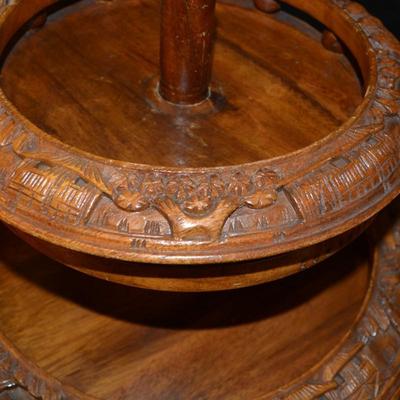 Vintage Monkey Pod 3 Tier Lazy Susan Condiment Stand 17x16