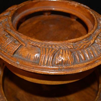 Vintage Monkey Pod 3 Tier Lazy Susan Condiment Stand 17x16
