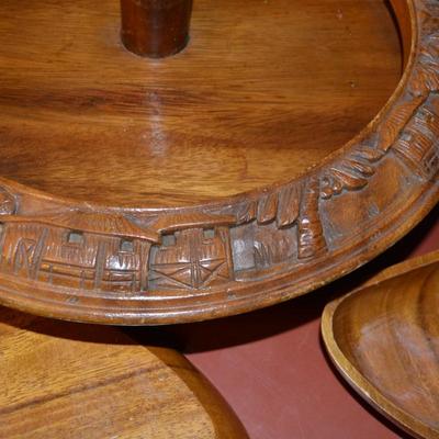 Vintage Monkey Pod 3 Tier Lazy Susan Condiment Stand 17x16